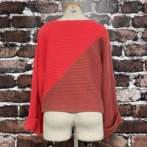 Slate & Willow Sweater Boxy Colorblock Red Knit Size Medium M - Picture 9 of 13